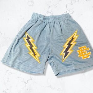 Eric Emanuel Gray Athletic Shorts with Lightning Design
